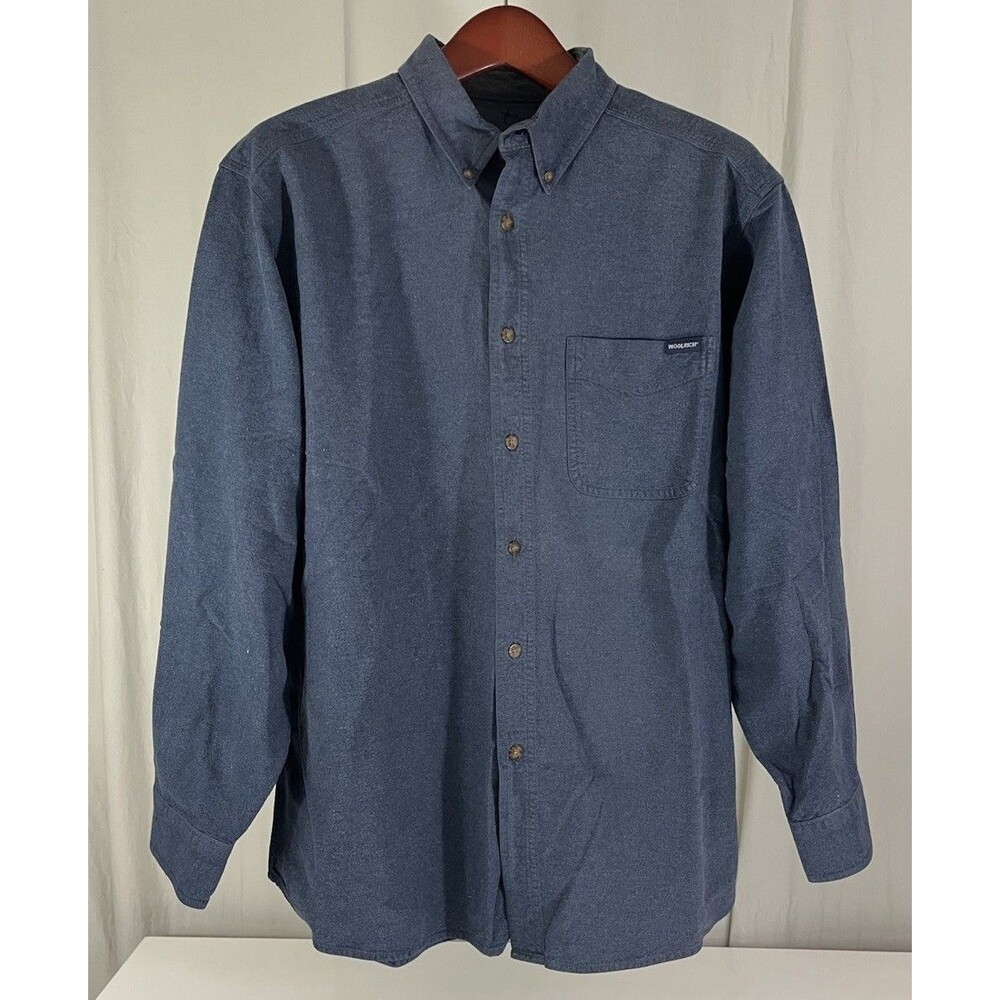 Vintage Woolrich Flannel Shirt Button Down Navy Blue Wool Men's XL Grandpacore